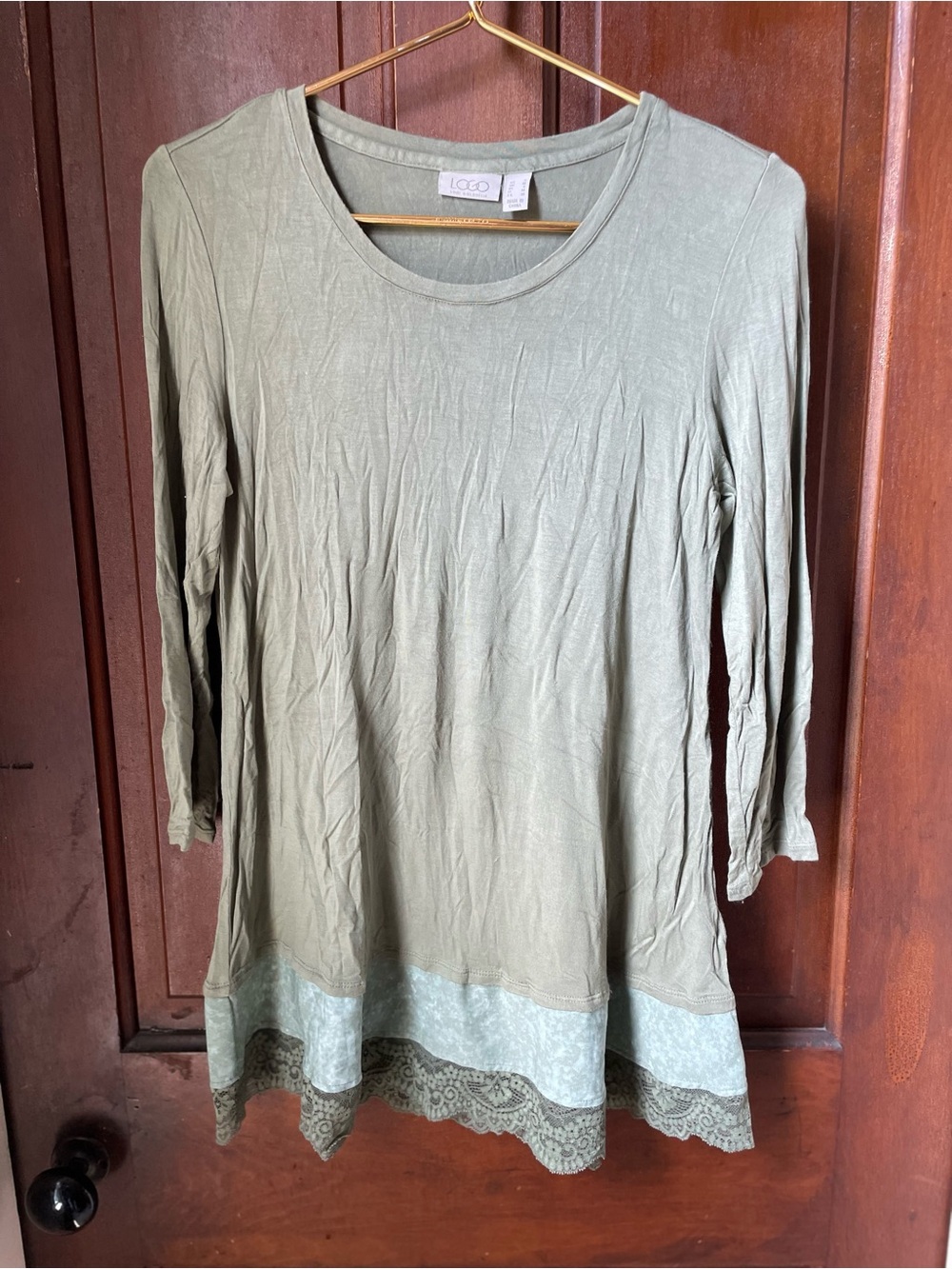 LOGO Lori Goldstein women's small long sleeve green tunic top